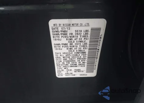 2013 Infiniti Fx37 z USA, uszkodzony, nr VIN JN8CS1MW9DM171828